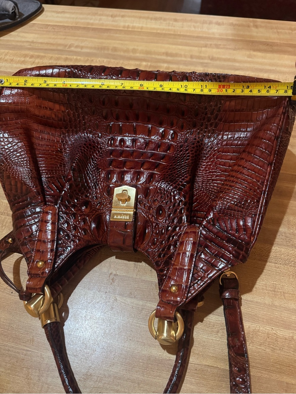 Brahmin Croc-Embossed Leather Shoulder Bag in Cognac - Picture 8 of 8